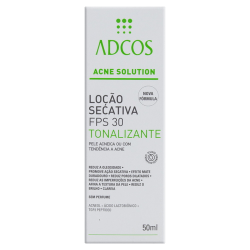 Loção Secativa Facial Adcos Tonalizante Acne Solutions FPS30 - 50ml
