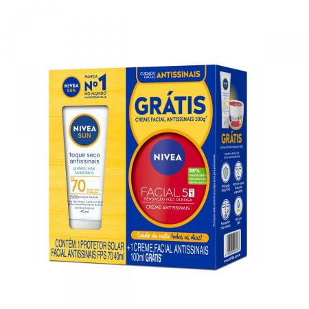 Protetor Solar Nivea Sun Toque Seco FPS70 + Creme Facial Antissinais