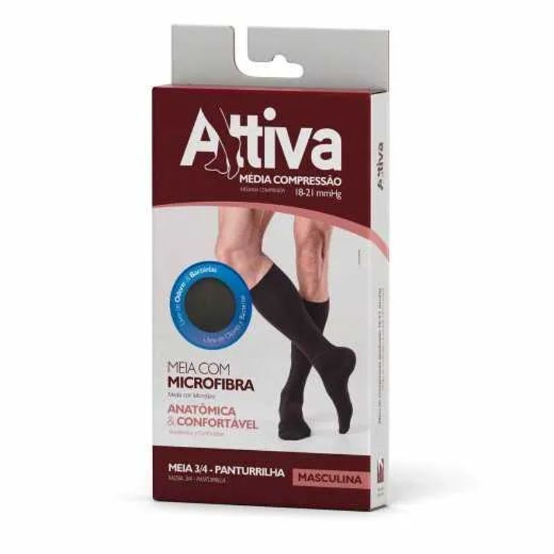 Meia Attiva 3/4 Alta Compressão Masculina Preta - Tamanho M
