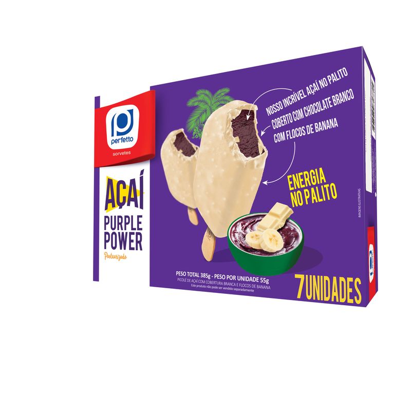 Picolé Açaí Cobertura de Chocolate Branco com Banana - Purple Power
