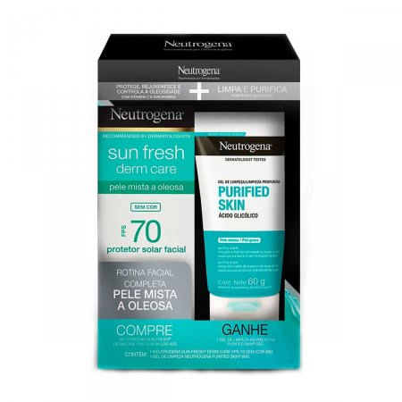 Kit Neutrogena Sun Fresh Protetor Solar Derm Care Pele Oleosa FPS70 40g + Gel de Limpeza Purified Skin 80g