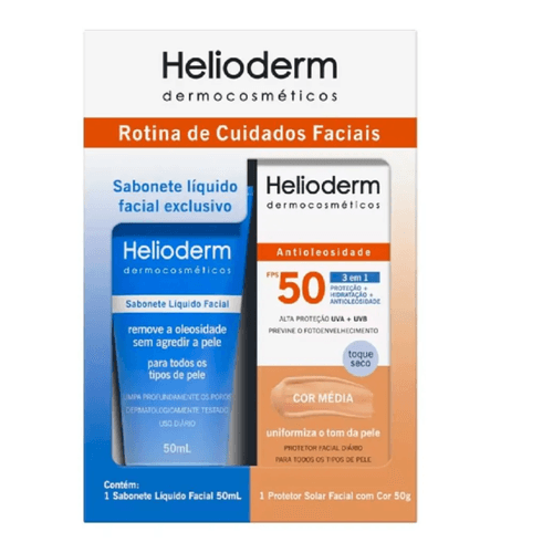 Kit Helioderm Facial FPS50 com Cor + Sabonete Facial