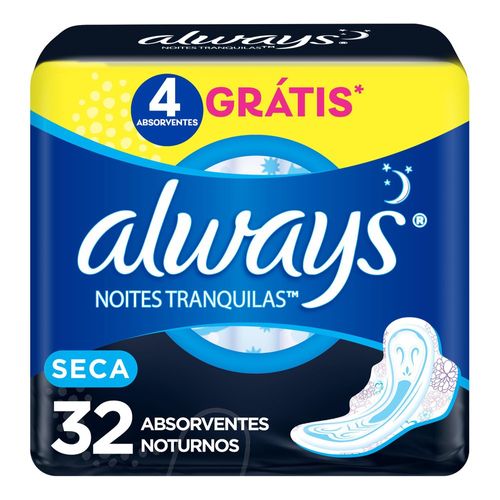 Absorvente Always Noites Tranquilas Cobertura Seca C/ Abas 32 uni - Leve Mais Pague Menos