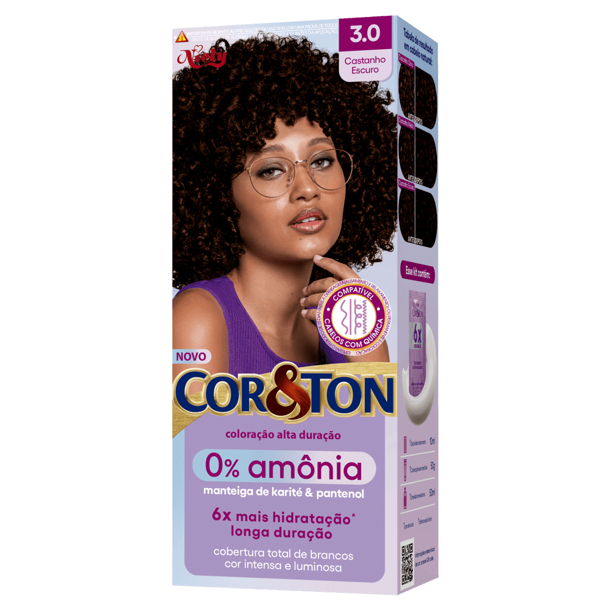 Tintura de Cabelo Niely Cor&amp;amp;Ton 0% Amônia Cor 3.0 Castanho Escuro