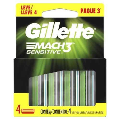 Carga Aparelho de Barbear Gillette Mach3 Sensitive - 4 Unidades