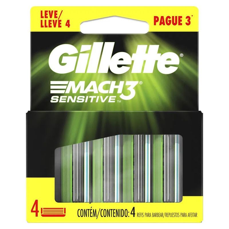 Carga Aparelho de Barbear Gillette Mach3 Sensitive - 4 Unidades