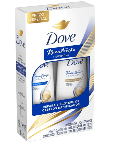 Kit Dove Reconstrução e Queratina Shampoo 350ml + Condicionador 175ml