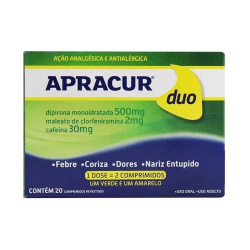 Apracur Duo 500mg + 2mg + 30mg com 20 Comprimidos - Hypera