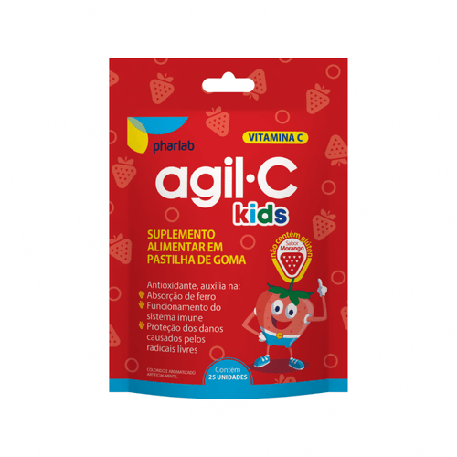 Agil-C Kids Morango 30mg com 25 Pastilhas em Gomas - Pharlab