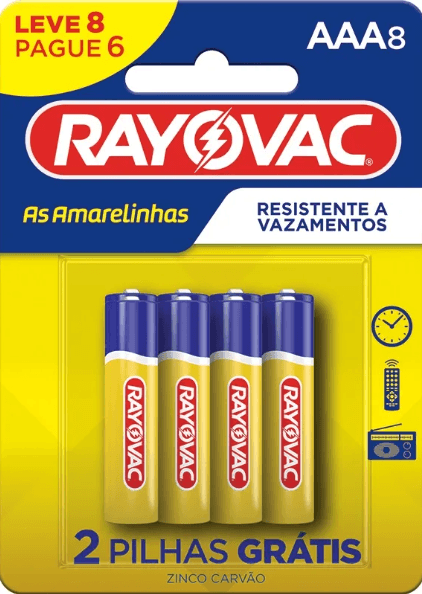 Pilha Rayovac Zinco AAA Palito - Leve 8 Pague 6