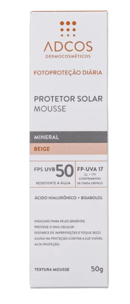 Protetor Solar Adcos Mineral Beige Mousse FPS50- 50g