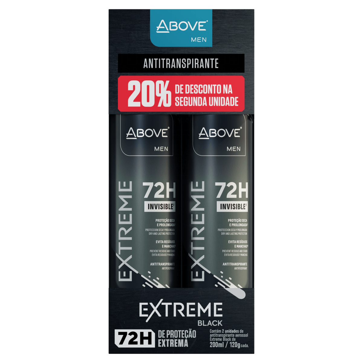 Kit Desodorante Above Aerossol Duo Extreme Black - 200ml