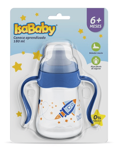 Caneca Infantil com Alça Espacial Azul Isababy - 180ml