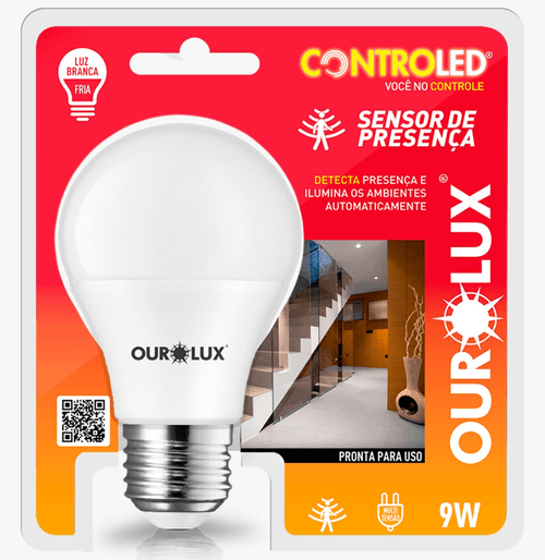 Lâmpada Controled 9w Sensor de Presença 6500k - Ourolux