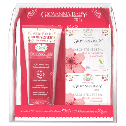 Kit Hidratante Giovanna Baby Cherry 50ml + 2 Unidades de Sabonete Vegetal 90g