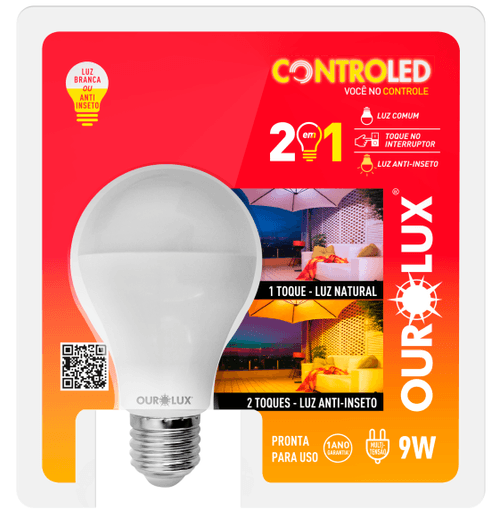 Lâmpada Controled 2 Steps 9w 6500k + Anti Inseto - Ourolux