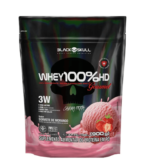 Whey 100% Black Skull Refil Morango Gourmet - 900g