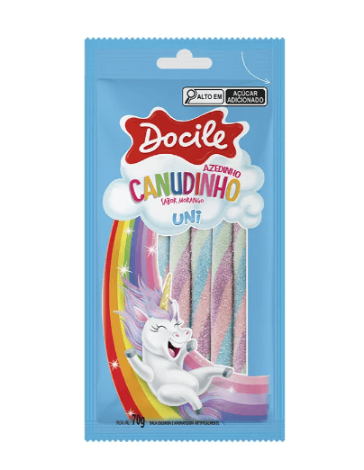 Bala Docile Canudinho Colorido Morango Cítrico Unicórnio - 70g