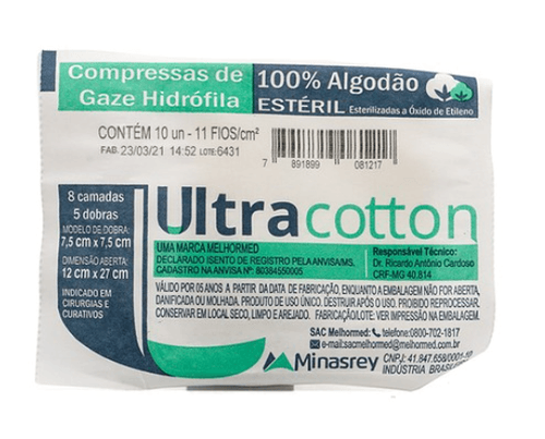Compressa Gaze Ultracotton 11 Fios 7,5x7,5cm - 10 unidades