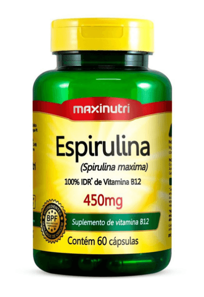 Espirulina 100% IDR 450mg com 60 Cápsulas - MaxiNutri