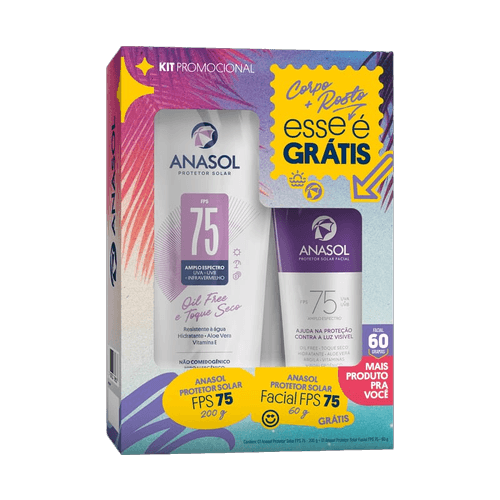 Kit Anasol Protetor Solar Corporal FPS75 200ml + Protetor Solar Facial FPS75 60g