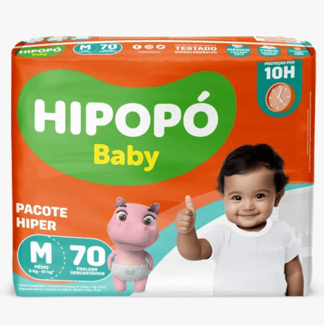 Fralda Hipopó Baby Hiper M - 70 Unidades