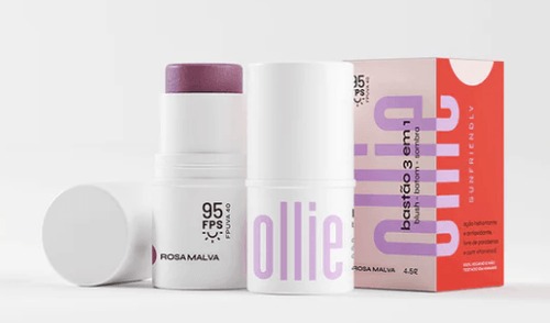 Bastão 3 em 1 Blush Batom e Sombra FPS 95 Rosa Malva - Ollie