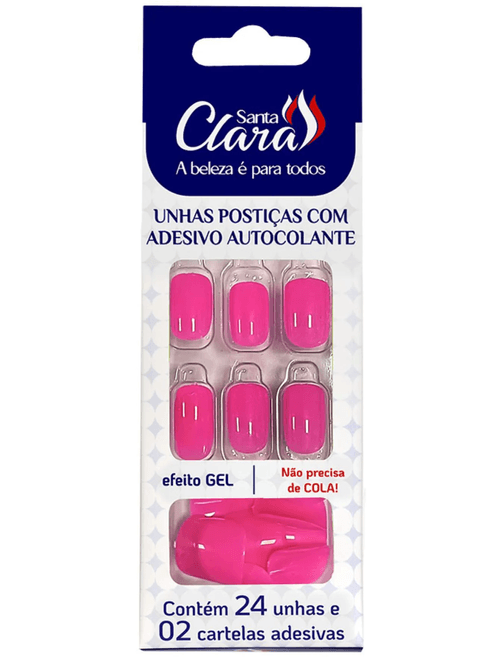 Unhas Postiças Autocolantes Efeito Gel Pink 24un + 2 Cartelas Adesivas
