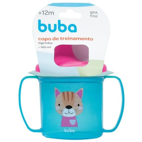 Copo de Treinamento Bebê com Alças Laterais 180ml Gatinho Buba Rosa e Azul