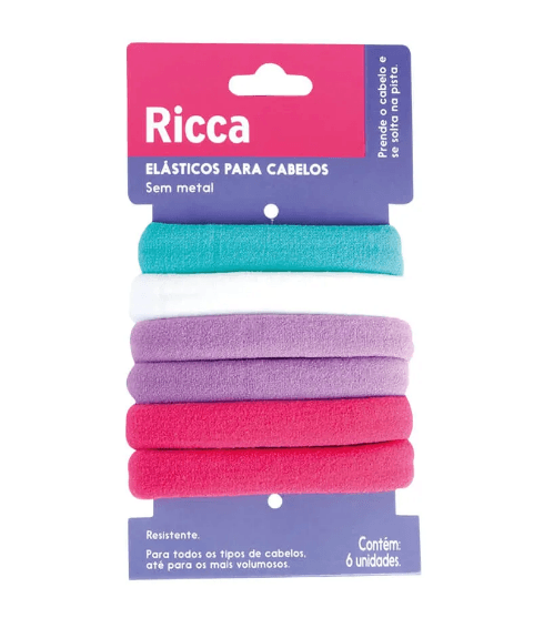 Elásticos para Cabelos Ricca Candy Colors - Contém 6 Unidades