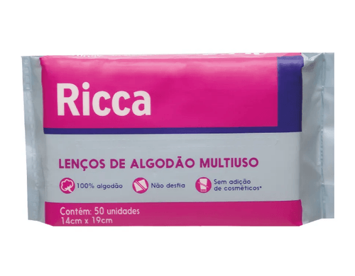 Lenço de Algodão Multiuso Ricca com 50 Unidades