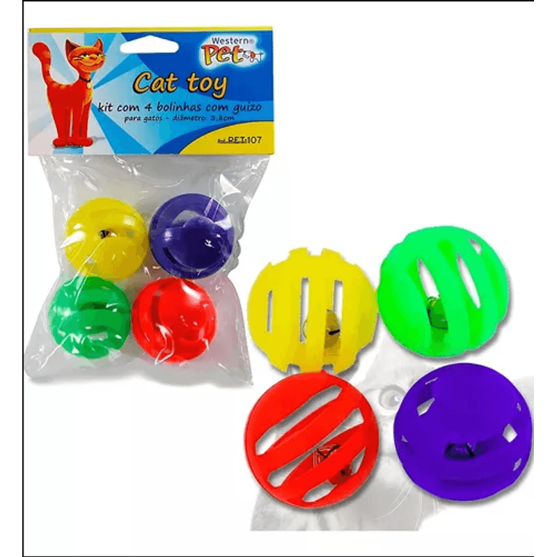 Brinquedo para Gato - Bolinha Colorida com 4 Unidades.png