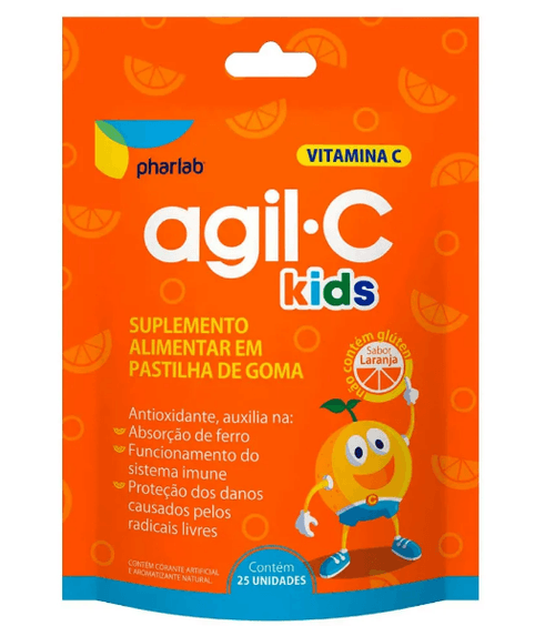 Vitamina C Agil Kids Sabor Laranja Com 25 Pastilhas de Goma