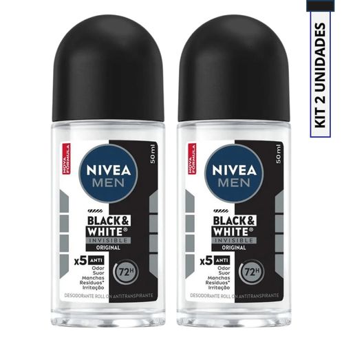 Desodorante Nivea Men Roll-on Black White Kit com 2 Unidades
