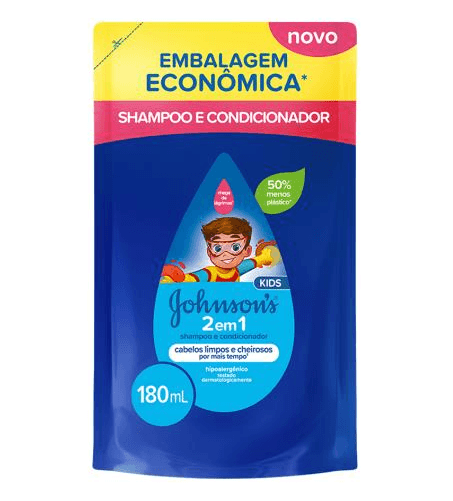 Shampoo e Condicionador Johnsons Baby Refil 2 em 1 - 180ml