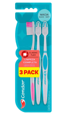 Escova Dental Condor Classic Flex Macia Pack - 3 Unidades