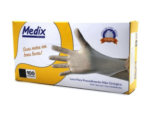 Luva de Vinil Medix Sem Pó - Tamanho P - 100 Unidades