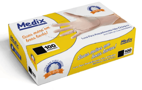 Luva de Vinil Medix Sem Pó - Tamanho M - 100 Unidades