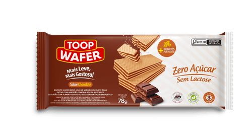 Biscoito Toop Wafer Zero Açúcar Sabor Chocolate - 78g