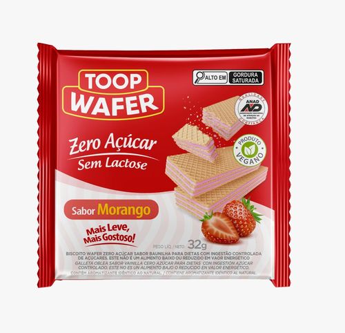 Biscoito Toop Wafer Zero Açúcar Sabor Morango - 32g