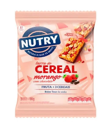 Barra de Cereal Nutry com 3 Morango com Chocolate com 3 Unidades - 66g