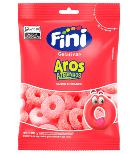 Bala Fini Gelatina Aros Morango - 90g