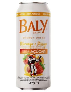 Energético Baly Morango e Pêssego Sem açúcar - Lata 473 ml