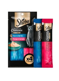 Petisco Sheba Cremoso Atum E Salmão E Frango E Camarão Para Gatos Adultos Com 4 Unidades