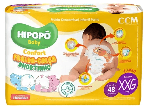 Fralda Hipopó Baby Shortinho Confort Tamanho XXG - 48 uni