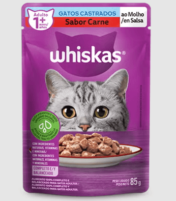 Ração Úmida Whiskas Sachê Gato Castrado Sabor Carne ao Molho - 85g