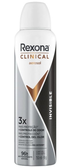 Desodorante Aerosol Rexona Clinical Invisible Feminino - 150ml