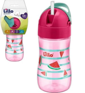 Copo com Canudo de Silicone 300ml Rosa - Lillo