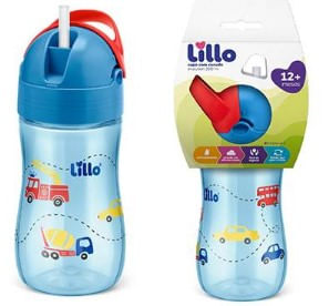 Copo com Canudo de Silicone 300ml Azul - Lillo