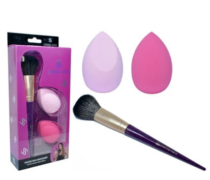 Kit com 2 Esponjas para Maquiagem e 1 Pincel SP107